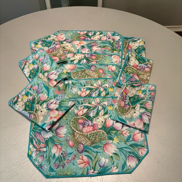 Vintage Bardwil Linens 12 Piece Placemats & Napkins Easter Day Aqua - Picture 5 of 12